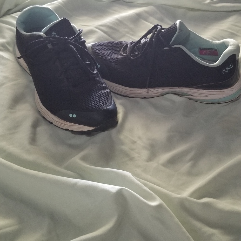 Gray athletic shoes